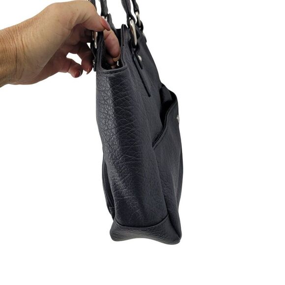 Black Braided Handle Vegan Faux Leather Shoulder Bag Multiple Compartments - Picture 6 of 13